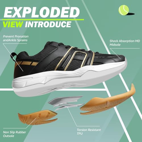 ASHION Pickleball Shoes for Men with Arch Support | All Court Racquetball Sneakers for Athletes